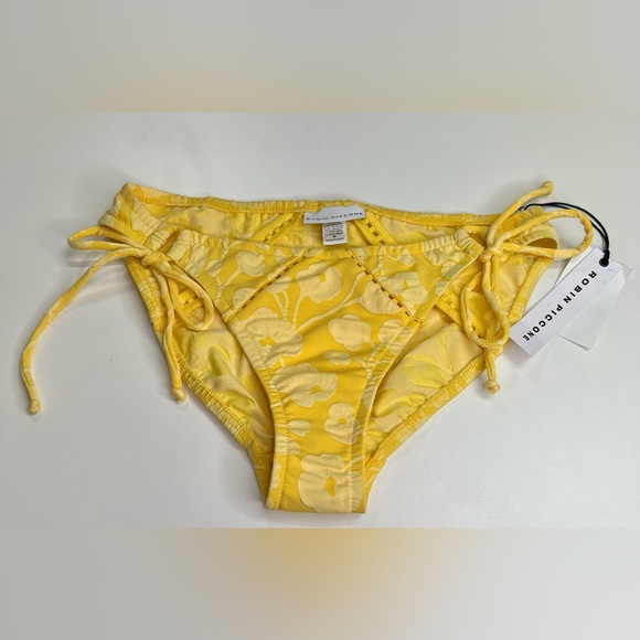 Robin Piccone Sadie Floral Bikini Bottom Side Tie Marigold Yellow New With Tags - Picture 8 of 9